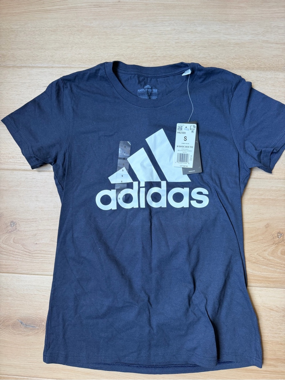 adidas Navy Blue Tee with White Logo - Women's S